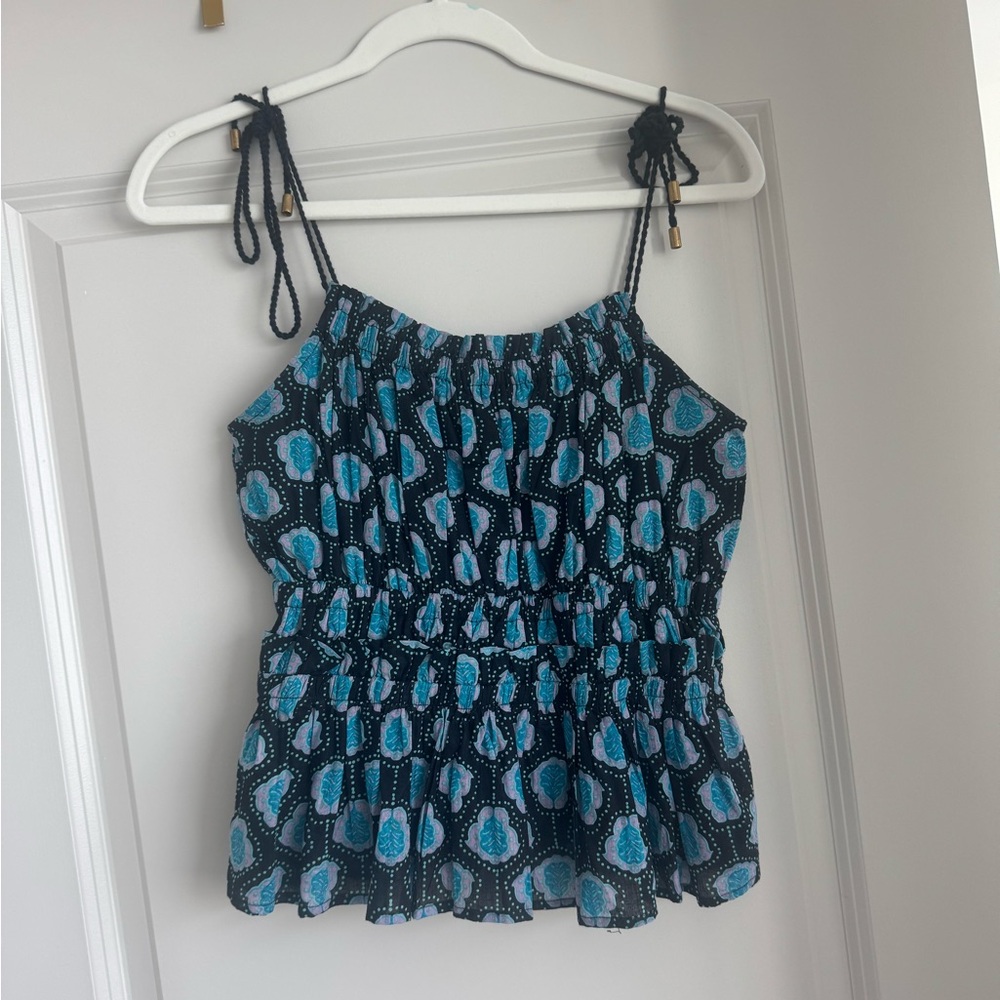 Karina Grimaldi Teal and Black Patterned Tank Top